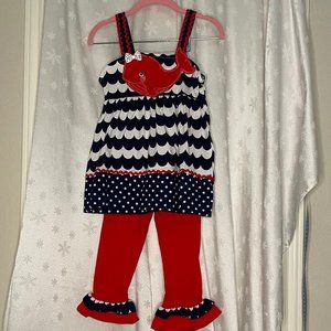 Nannette 2 PC Girls Outfit with Red Whale, Size 6
